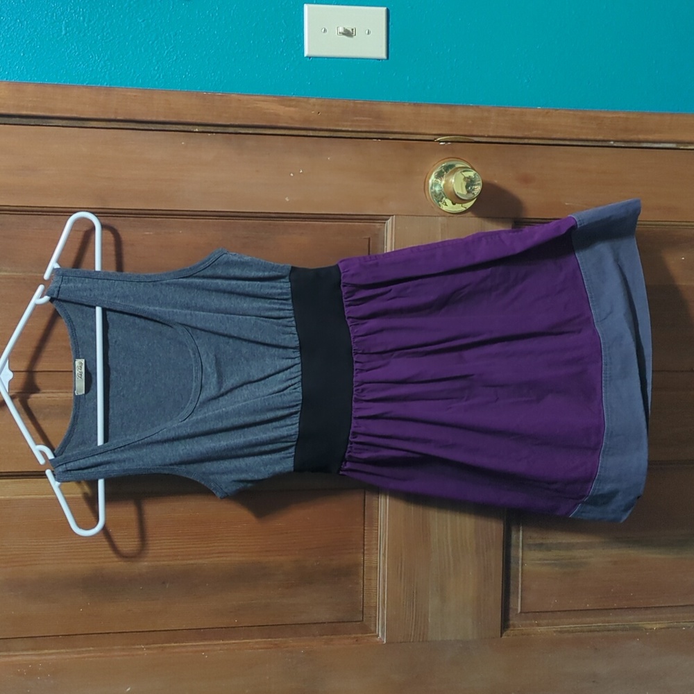 Casual dress fit and flare color block grey purple
